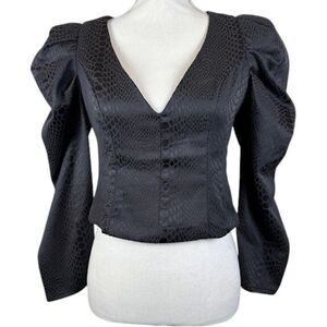 DO+BE Black Textured Puff Sleeve Blouse